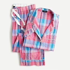 J.Crew Short-sleeve crinkle cotton pajama set in ombré plaid